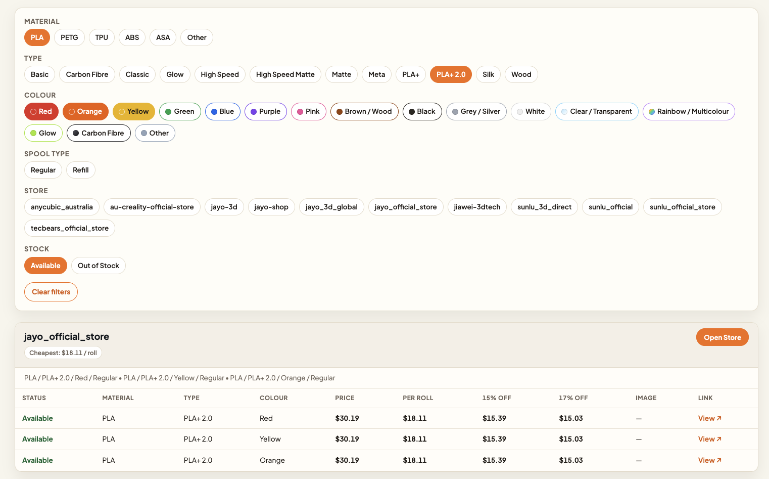 Filament Finder Tool