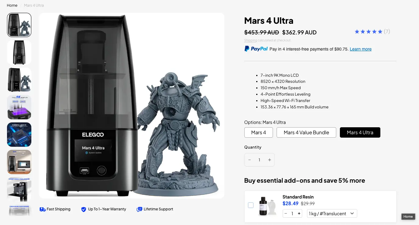 elegoo mars 4 ultra resin printer