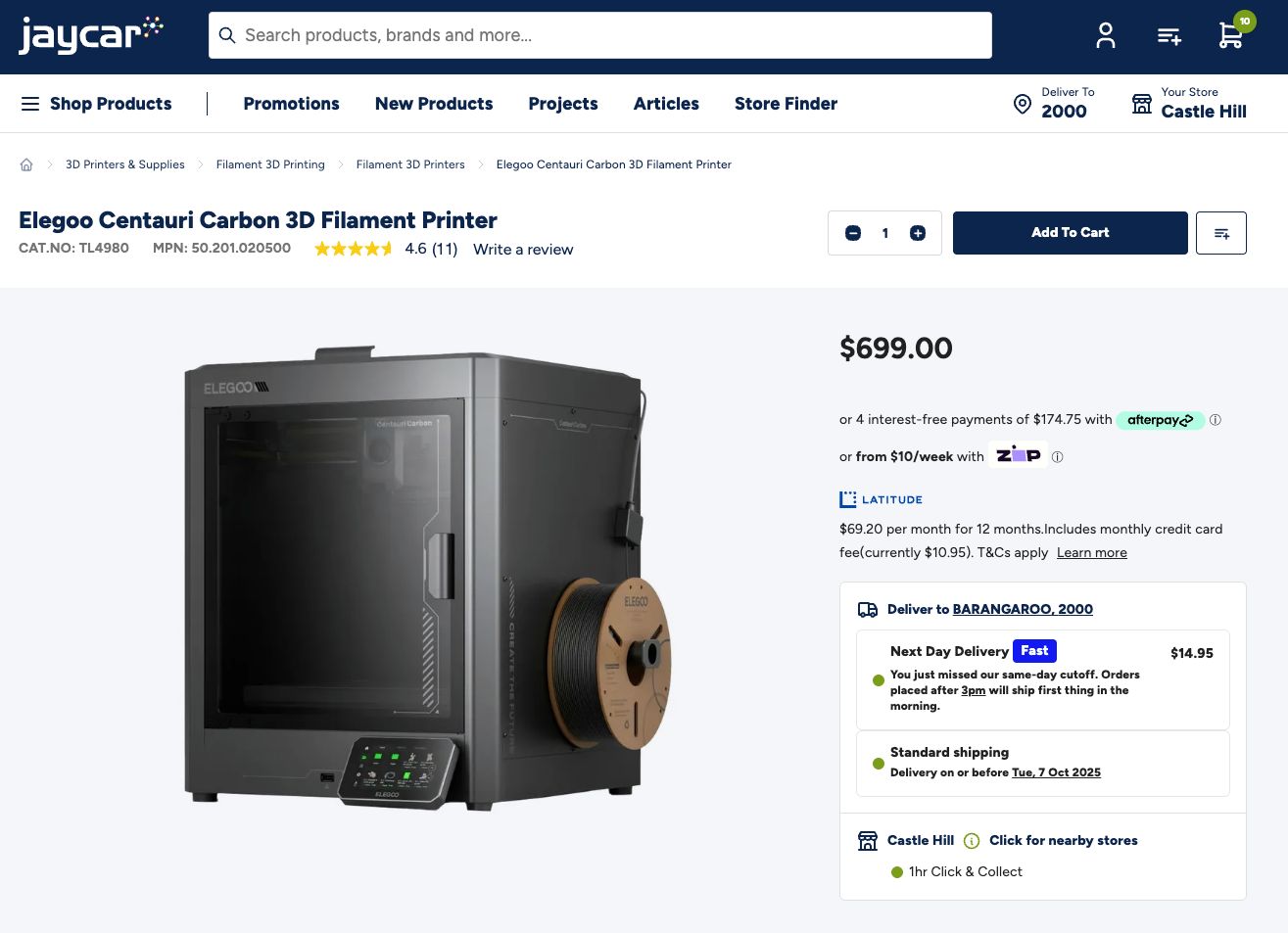 Jaycar elegoo carbon centauri 3d printer