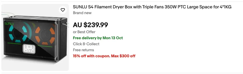 average sunlu s4 price